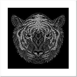 Abstract Grey Water Tiger Head Posters and Art